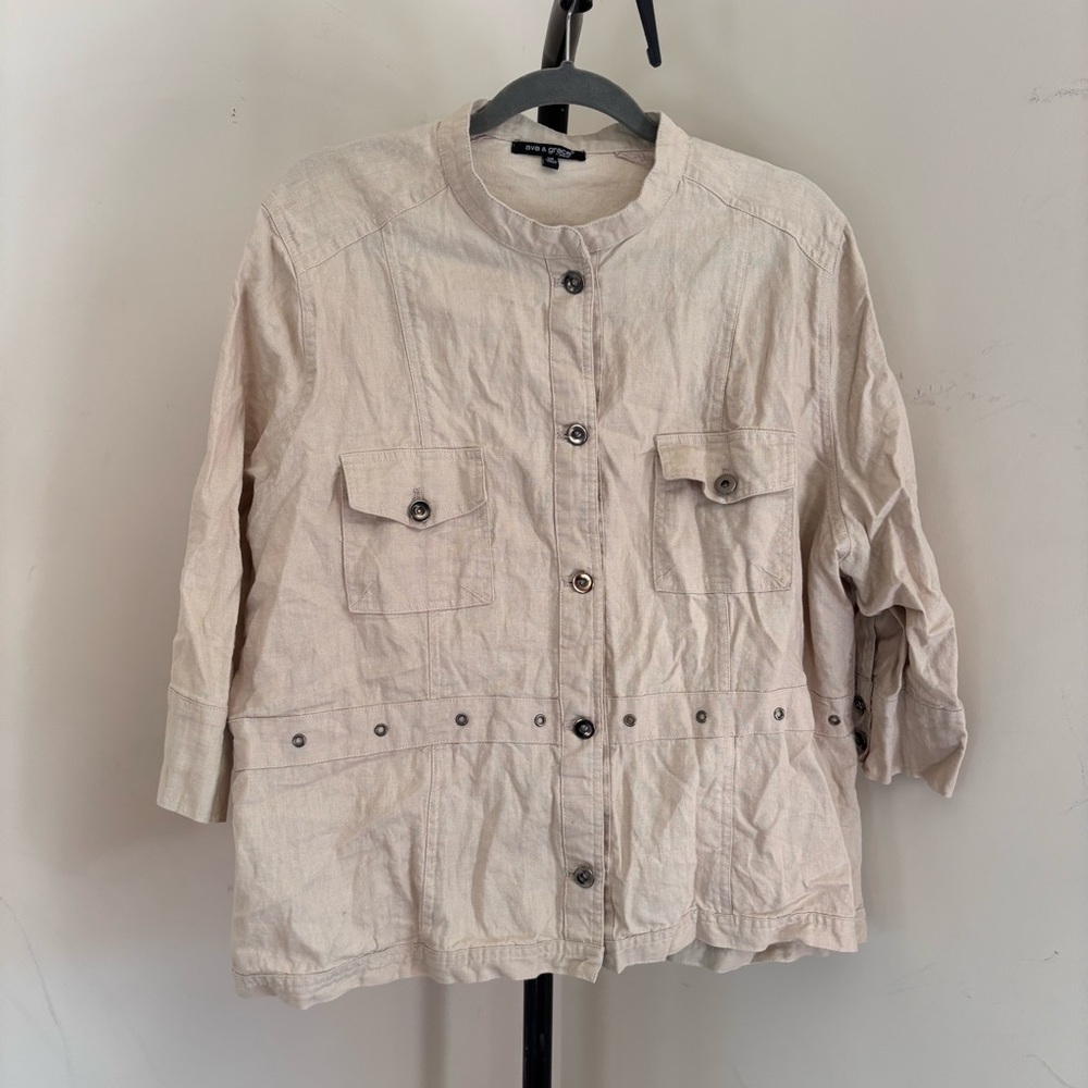 Ava & Grace Light Tan Linen Blend Light Utility Jacket